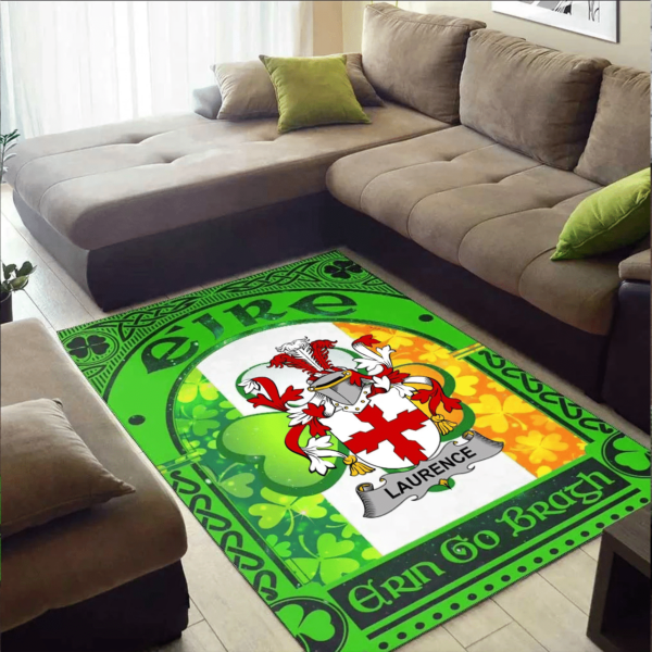 Ireland Area Rug - Laurence Family Crest Area Rug - Irish Shamrock With Ireland Flag - Image 2