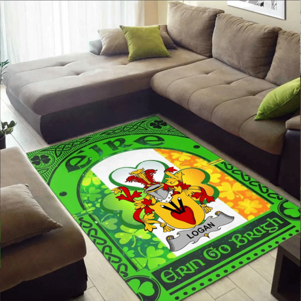 Ireland Area Rug - Logan Family Crest Area Rug - Irish Shamrock With Ireland Flag - Image 2