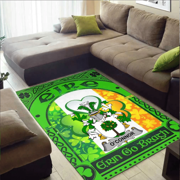 Ireland Area Rug - Connor or O'Connor (Faly) Family Crest Area Rug - Irish Shamrock With Ireland Flag - Image 2