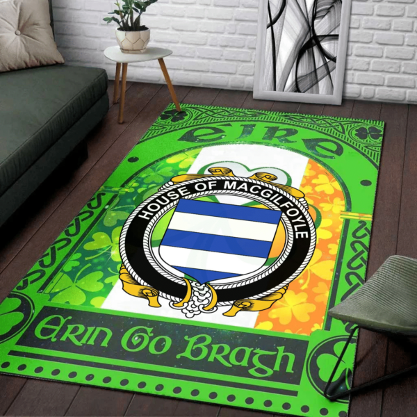 Ireland Area Rug - House of MACGILFOYLE Family Crest Area Rug - Irish Shamrock With Ireland Flag