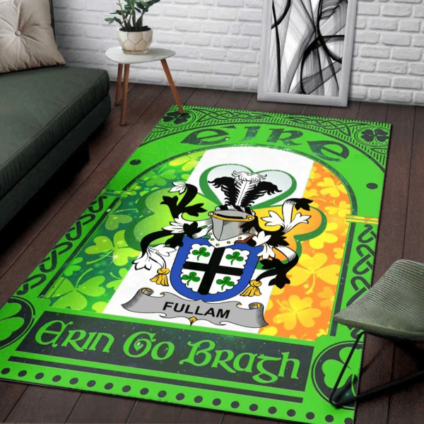 Ireland Area Rug - Fullam Family Crest Area Rug - Irish Shamrock With Ireland Flag