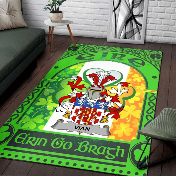 Ireland Area Rug - Vian Family Crest Area Rug - Irish Shamrock With Ireland Flag