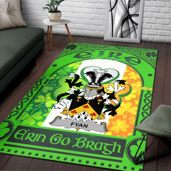 Ireland Area Rug - Fyan or Faghan Family Crest Area Rug - Irish Shamrock With Ireland Flag