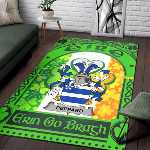 Ireland Area Rug - Peppard Family Crest Area Rug - Irish Shamrock With Ireland Flag