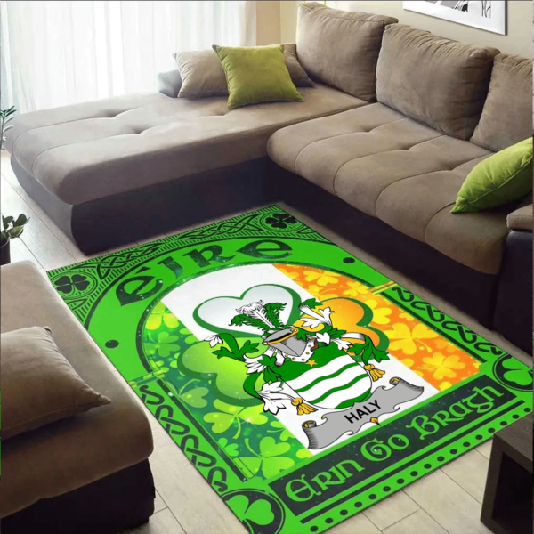 Ireland Area Rug - Haly Family Crest Area Rug - Irish Shamrock With Ireland Flag - Image 2