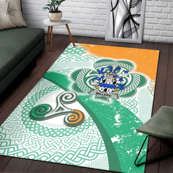 Ireland Area Rug - Millerd Family Crest Area Rug - Ireland Shamrock With Celtic Patterns - Image 3