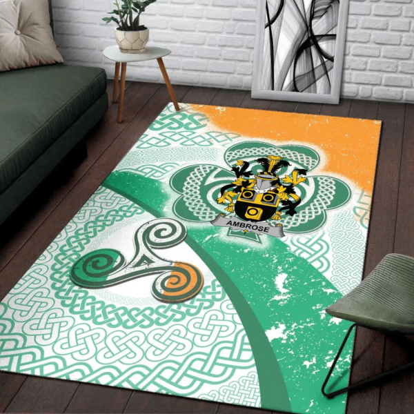 Ireland Area Rug - Ambrose Family Crest Area Rug - Ireland Shamrock With Celtic Patterns - Image 3