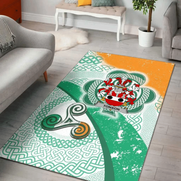 Ireland Area Rug - Tonson Family Crest Area Rug - Ireland Shamrock With Celtic Patterns - Image 2