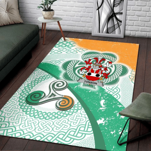 Ireland Area Rug - Tonson Family Crest Area Rug - Ireland Shamrock With Celtic Patterns - Image 3