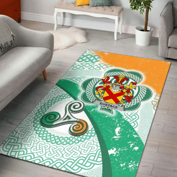 Ireland Area Rug - Eustace Family Crest Area Rug - Ireland Shamrock With Celtic Patterns - Image 2