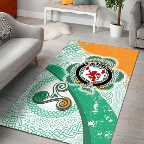 Ireland Area Rug - House of FOX Family Crest Area Rug - Ireland Shamrock With Celtic Patterns - Image 2