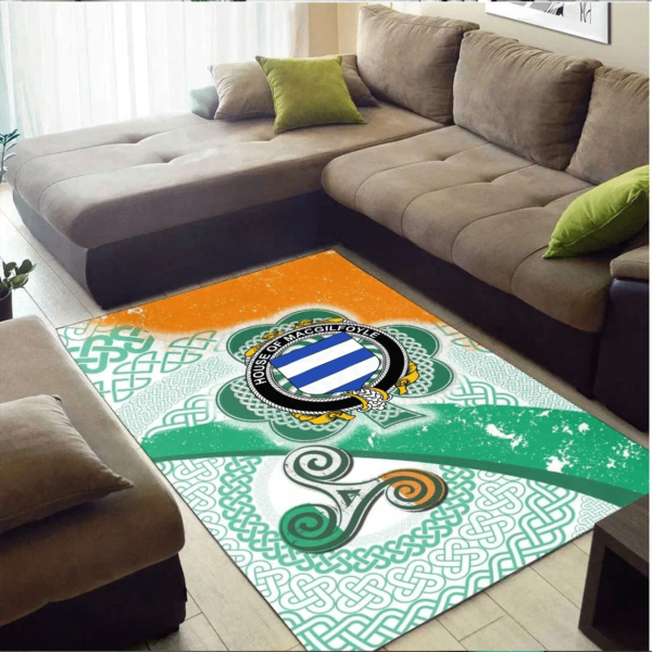 Ireland Area Rug - House of MACGILFOYLE Family Crest Area Rug - Ireland Shamrock With Celtic Patterns