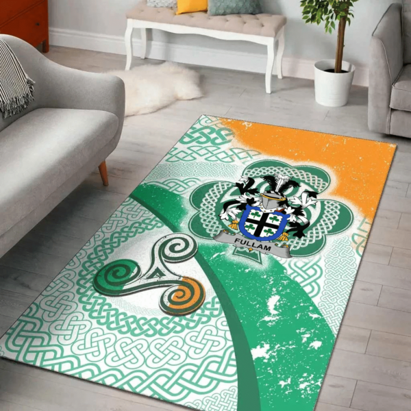 Ireland Area Rug - Fullam Family Crest Area Rug - Ireland Shamrock With Celtic Patterns - Image 2