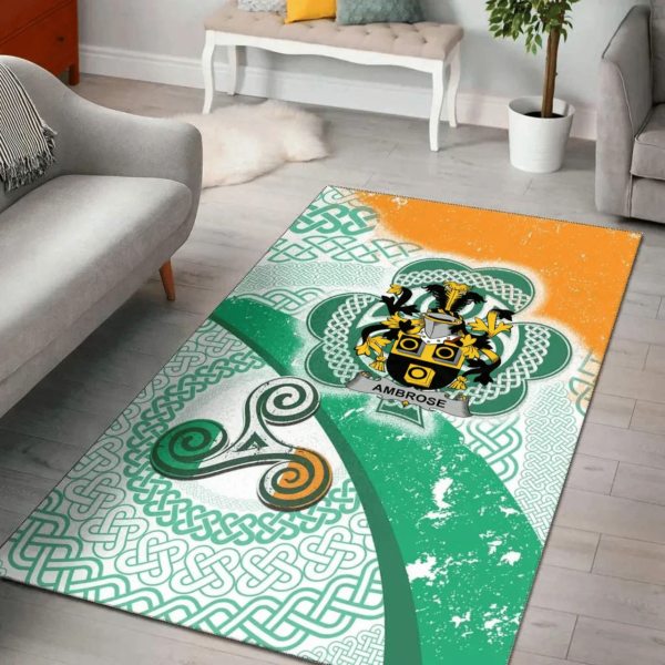 Ireland Area Rug - Ambrose Family Crest Area Rug - Ireland Shamrock With Celtic Patterns - Image 2