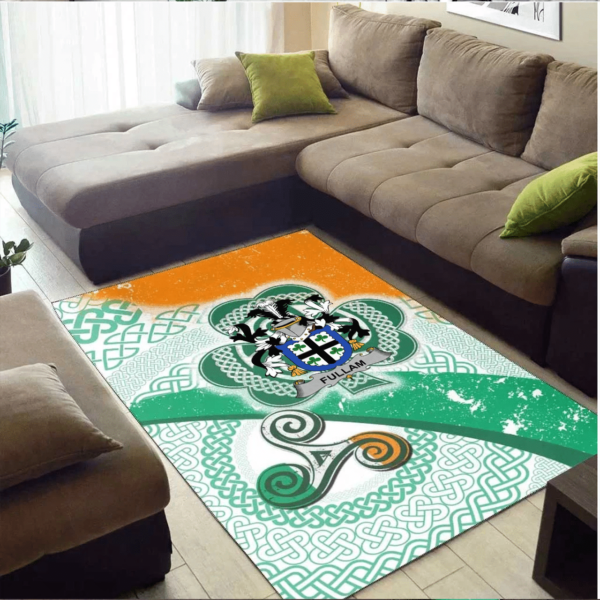 Ireland Area Rug - Fullam Family Crest Area Rug - Ireland Shamrock With Celtic Patterns