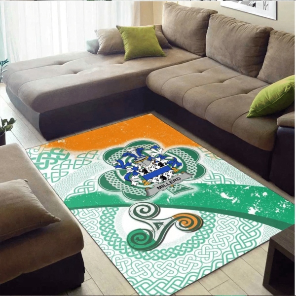 Ireland Area Rug - Millerd Family Crest Area Rug - Ireland Shamrock With Celtic Patterns