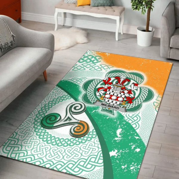 Ireland Area Rug - Milward Family Crest Area Rug - Ireland Shamrock With Celtic Patterns - Image 2