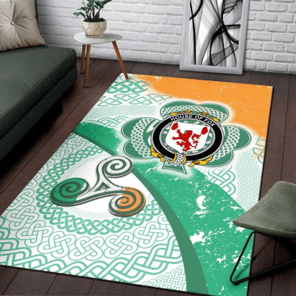 Ireland Area Rug - House of FOX Family Crest Area Rug - Ireland Shamrock With Celtic Patterns - Image 3