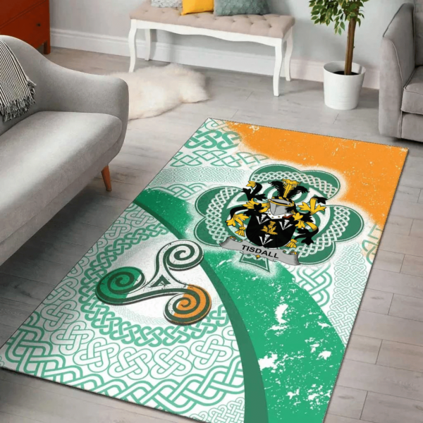 Ireland Area Rug - Tisdall or Tisdale Family Crest Area Rug - Ireland Shamrock With Celtic Patterns - Image 2