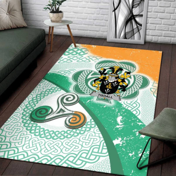 Ireland Area Rug - Tisdall or Tisdale Family Crest Area Rug - Ireland Shamrock With Celtic Patterns - Image 3