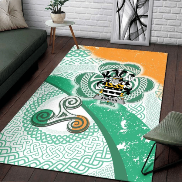 Ireland Area Rug - Ardagh Family Crest Area Rug - Ireland Shamrock With Celtic Patterns - Image 3