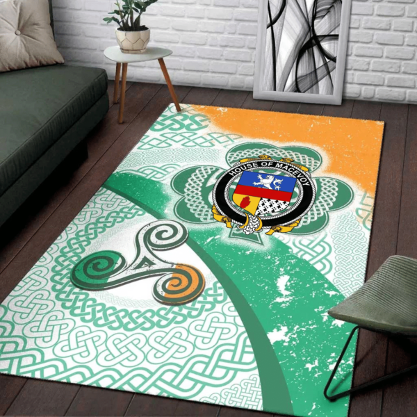 Ireland Area Rug - House of MACEVOY Family Crest Area Rug - Ireland Shamrock With Celtic Patterns - Image 3