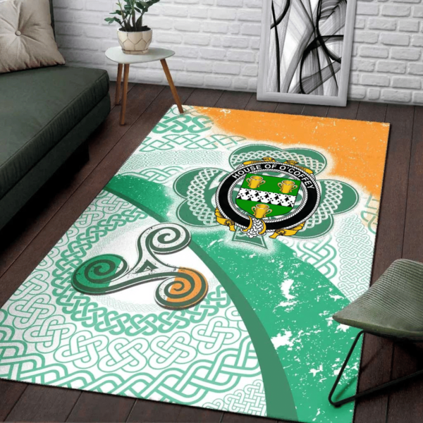 Ireland Area Rug - House of O'COFFEY Family Crest Area Rug - Ireland Shamrock With Celtic Patterns - Image 3