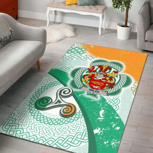 Ireland Area Rug - Wilde Family Crest Area Rug - Ireland Shamrock With Celtic Patterns - Image 2