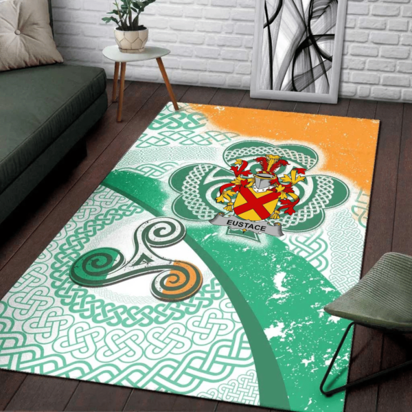 Ireland Area Rug - Eustace Family Crest Area Rug - Ireland Shamrock With Celtic Patterns - Image 3