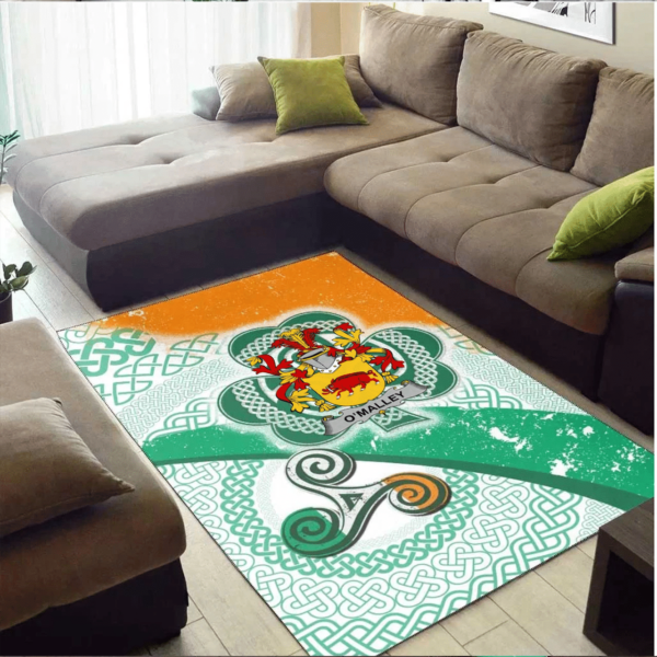 Ireland Area Rug - Malley or O'Malley Family Crest Area Rug - Ireland Shamrock With Celtic Patterns