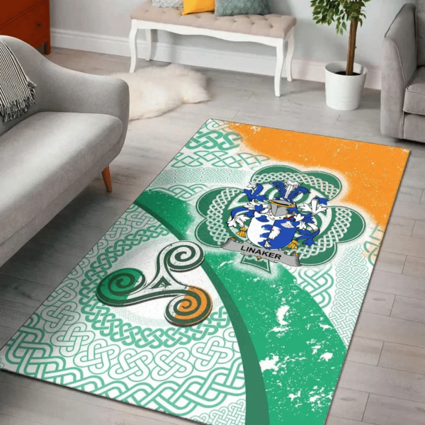 Ireland Area Rug - Linaker Family Crest Area Rug - Ireland Shamrock With Celtic Patterns - Image 2