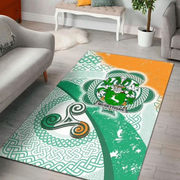 Ireland Area Rug - McGettigan or Gethin Family Crest Area Rug - Ireland Shamrock With Celtic Patterns - Image 2