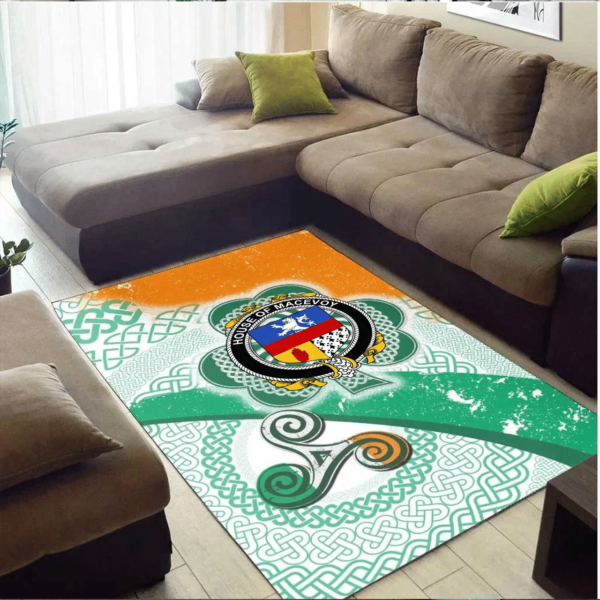 Ireland Area Rug - House of MACEVOY Family Crest Area Rug - Ireland Shamrock With Celtic Patterns