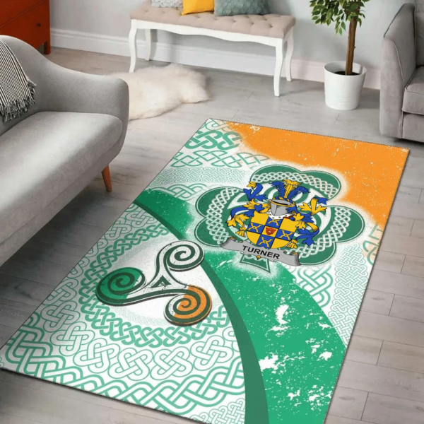 Ireland Area Rug - Turner Family Crest Area Rug - Ireland Shamrock With Celtic Patterns - Image 2