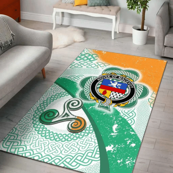 Ireland Area Rug - House of MACEVOY Family Crest Area Rug - Ireland Shamrock With Celtic Patterns - Image 2