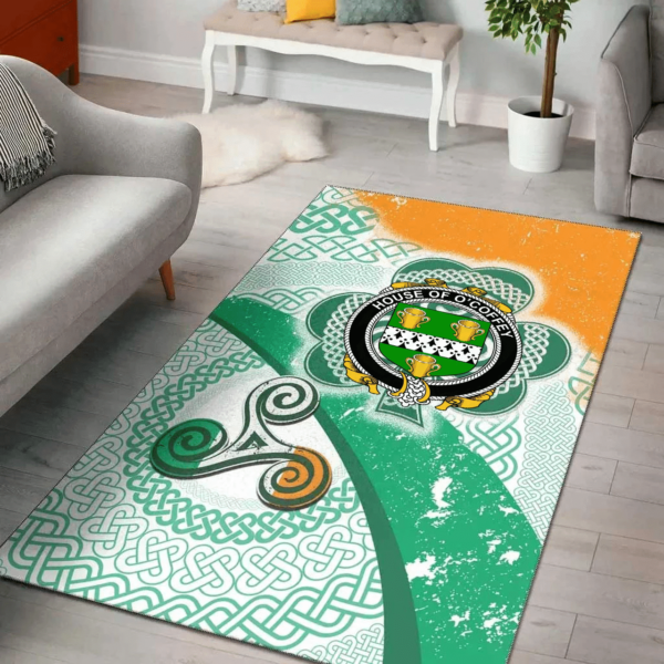 Ireland Area Rug - House of O'COFFEY Family Crest Area Rug - Ireland Shamrock With Celtic Patterns - Image 2