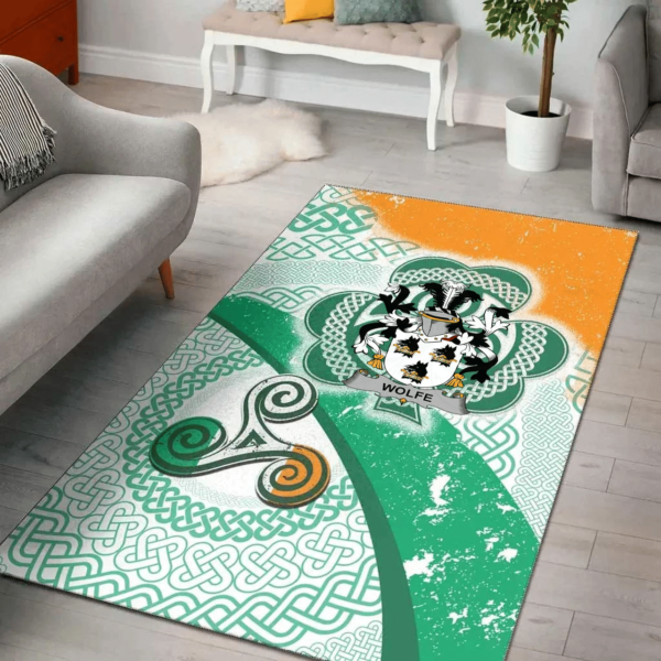 Ireland Area Rug - Wolfe Family Crest Area Rug - Ireland Shamrock With Celtic Patterns - Image 2