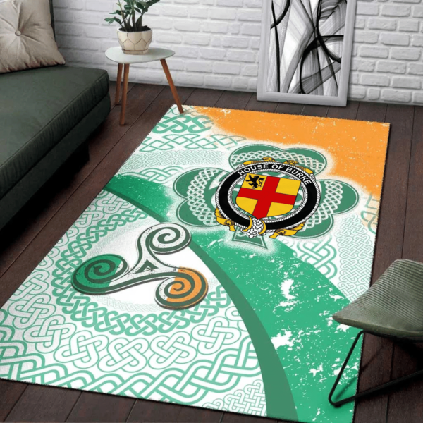 Ireland Area Rug - House of BURKE Family Crest Area Rug - Ireland Shamrock With Celtic Patterns - Image 3