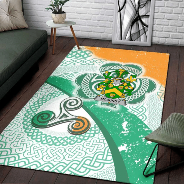 Ireland Area Rug - McCurdy or Curdy Family Crest Area Rug - Ireland Shamrock With Celtic Patterns - Image 3