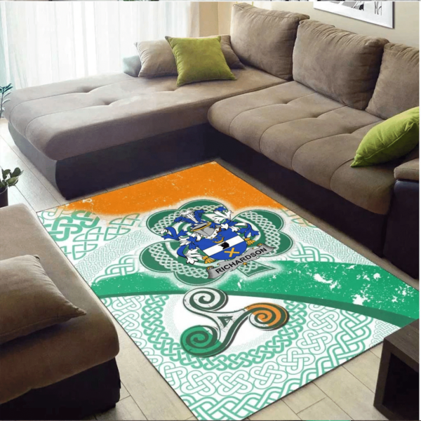 Ireland Area Rug - Richardson Family Crest Area Rug - Ireland Shamrock With Celtic Patterns