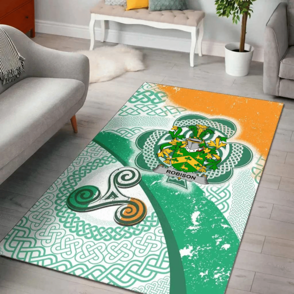 Ireland Area Rug - Robison or Robinson Family Crest Area Rug - Ireland Shamrock With Celtic Patterns - Image 2