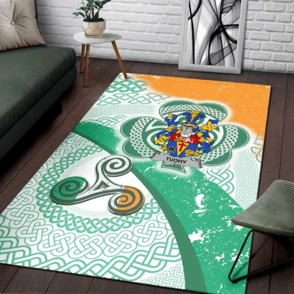 Ireland Area Rug - Tuohy or O'Toohey Family Crest Area Rug - Ireland Shamrock With Celtic Patterns - Image 3