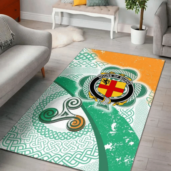 Ireland Area Rug - House of BURKE Family Crest Area Rug - Ireland Shamrock With Celtic Patterns - Image 2