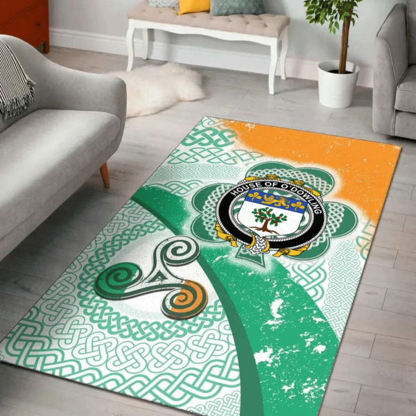 Ireland Area Rug - House of O'DOWLING Family Crest Area Rug - Ireland Shamrock With Celtic Patterns - Image 2