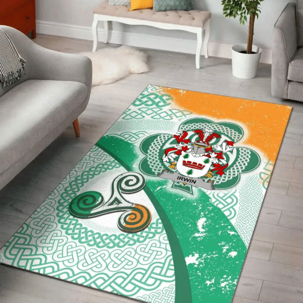 Ireland Area Rug - Irwin Family Crest Area Rug - Ireland Shamrock With Celtic Patterns - Image 2