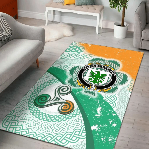 Ireland Area Rug - House of MACENIRY Family Crest Area Rug - Ireland Shamrock With Celtic Patterns - Image 2