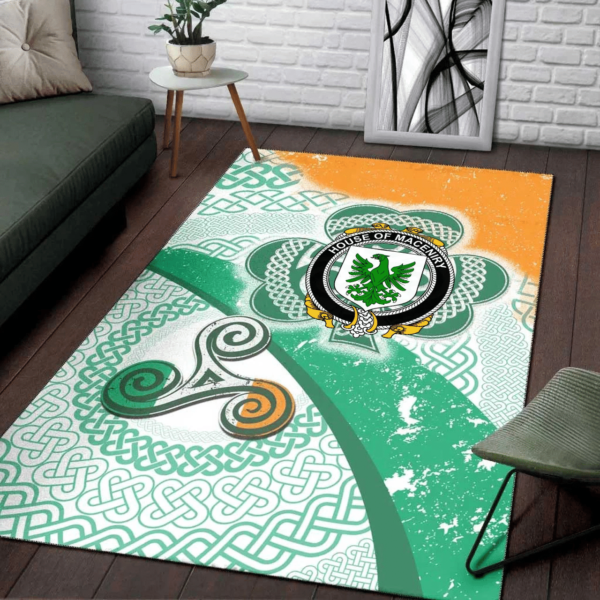 Ireland Area Rug - House of MACENIRY Family Crest Area Rug - Ireland Shamrock With Celtic Patterns - Image 3