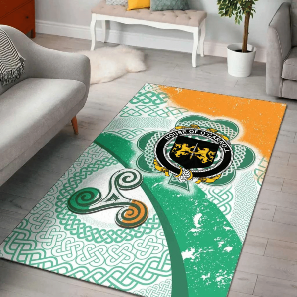 Ireland Area Rug - House of O'CARROLL Family Crest Area Rug - Ireland Shamrock With Celtic Patterns - Image 2