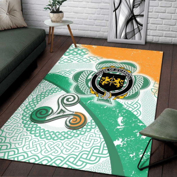 Ireland Area Rug - House of O'CARROLL Family Crest Area Rug - Ireland Shamrock With Celtic Patterns - Image 3