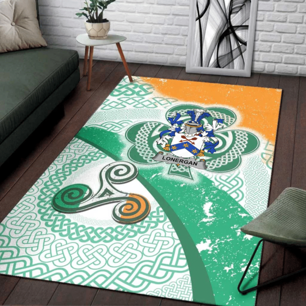 Ireland Area Rug - Lonergan or O'Lonergan Family Crest Area Rug - Ireland Shamrock With Celtic Patterns - Image 3